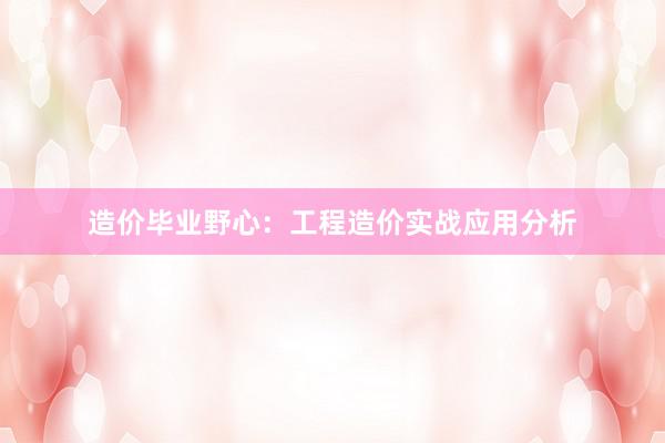 造价毕业野心：工程造价实战应用分析